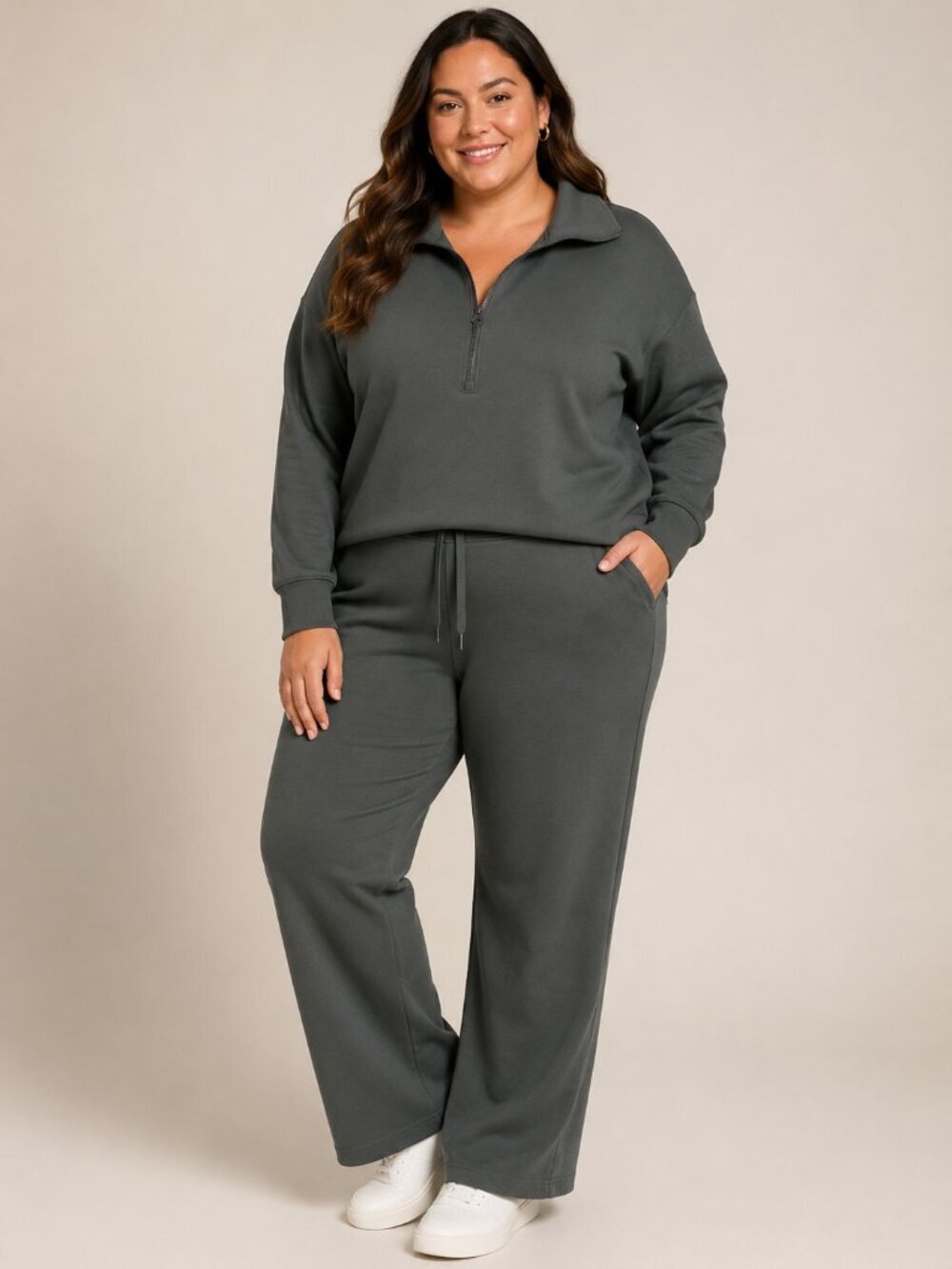 SPANX AirEssentials Half Zip Tracksuit Set 3X Dark Sage Wide Leg Pants Soft Luxe